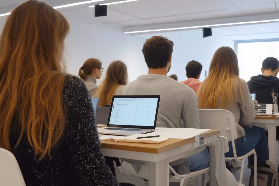 Alumnos de una maestría sentados en clase en la universidad en España